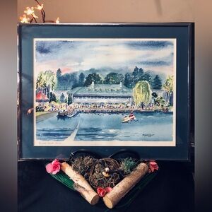 Vintage Frame and Watercolor Painting. “ Sumner Day “ by Elisabeth Carratt